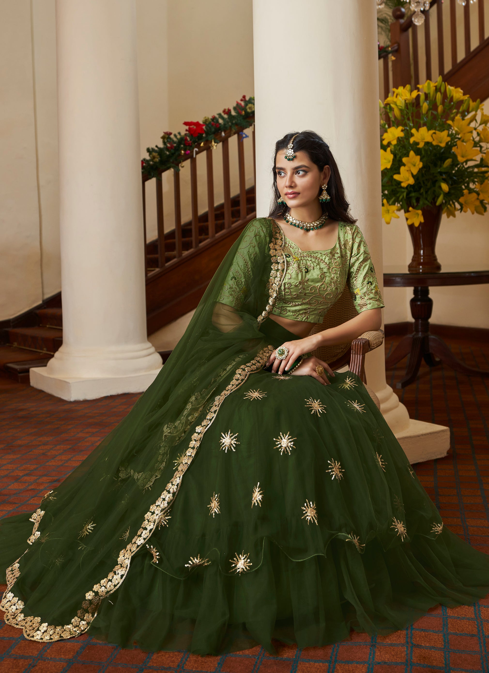 Designer Pista Green Lehenga Choli – Indian Rani