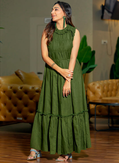 Mehendi Green  Long Stylish Maxi Dress