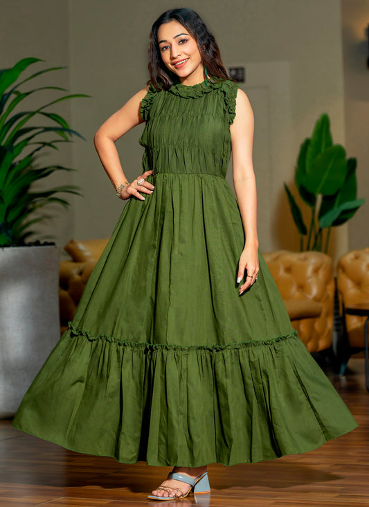 Mehendi Green  Long Stylish Maxi Dress