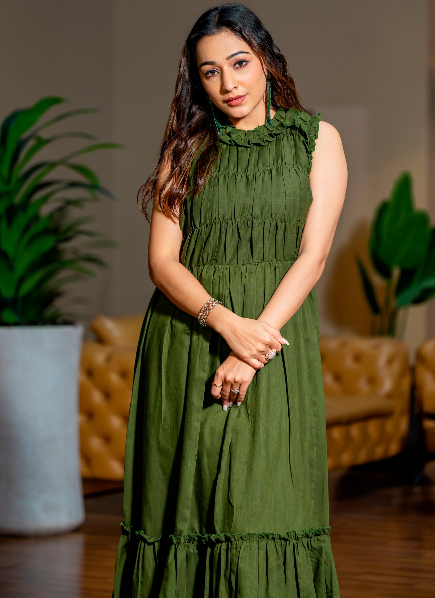 Mehendi Green  Long Stylish Maxi Dress