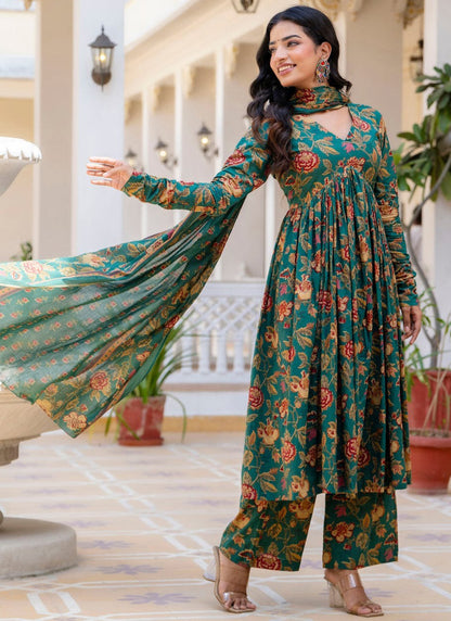 Beautiful Heavy Cotton Anarkali Green Suit