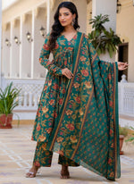 Beautiful Heavy Cotton Anarkali Green Suit