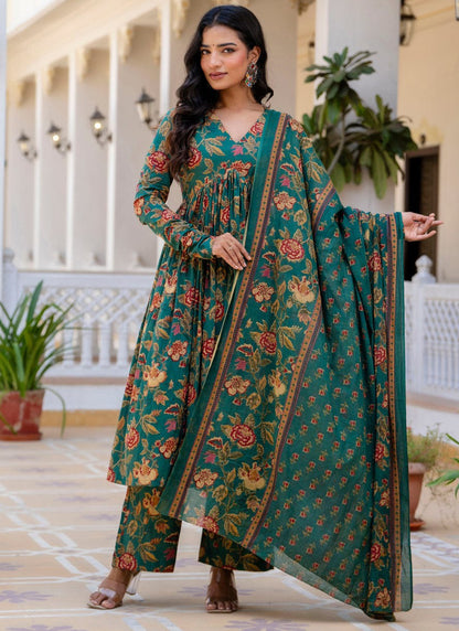 Beautiful Heavy Cotton Anarkali Green Suit