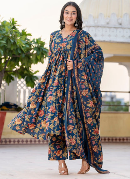 Beautiful Heavy Cotton Anarkali Blue Suit