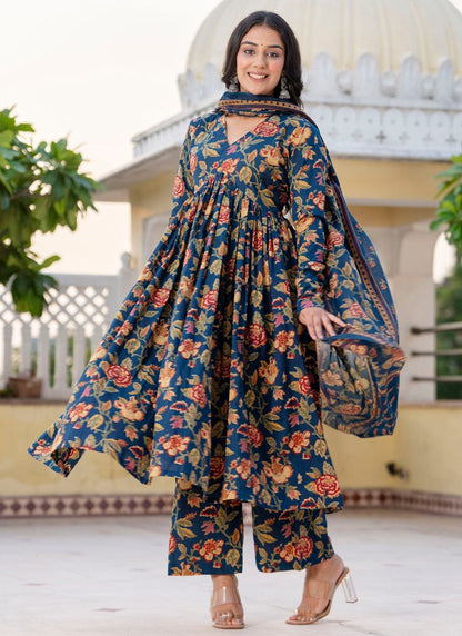 Beautiful Heavy Cotton Anarkali Blue Suit