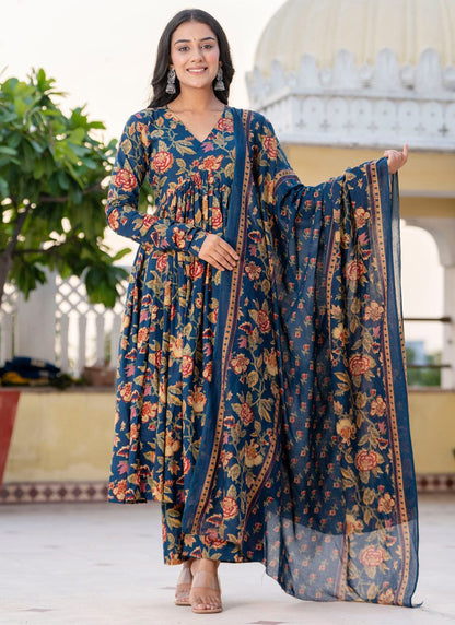 Beautiful Heavy Cotton Anarkali Blue Suit