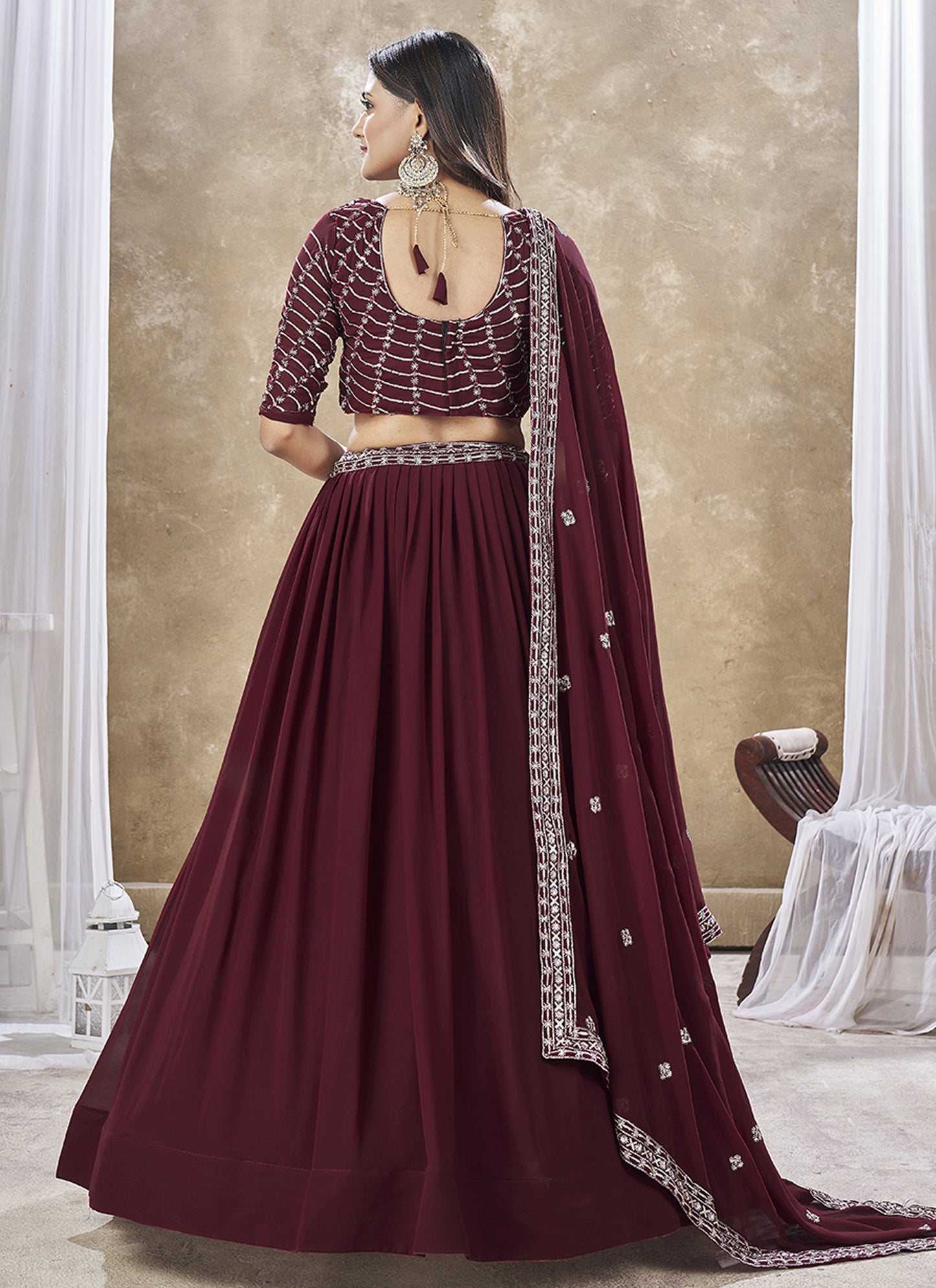 Stylish Red Gorgette Lehenga Choli