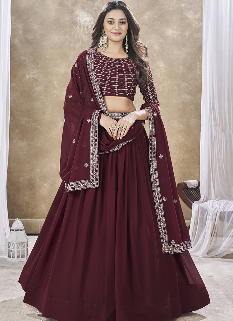 Stylish Red Gorgette Lehenga Choli