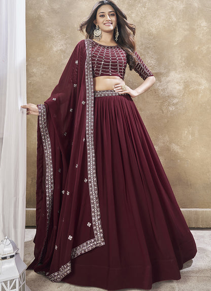 Stylish Red Gorgette Lehenga Choli