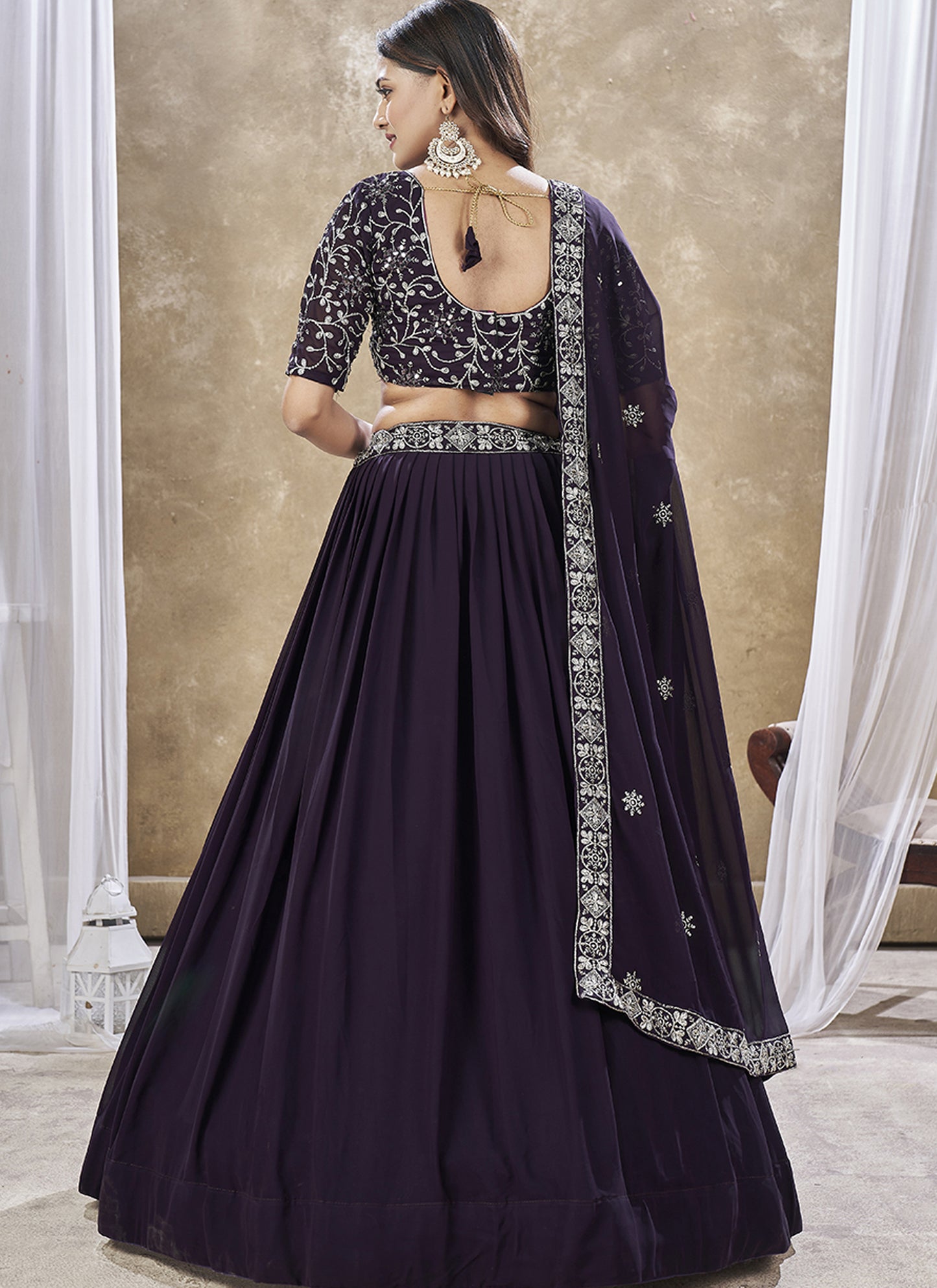 Stylish Purple Gorgette Lehenga Choli