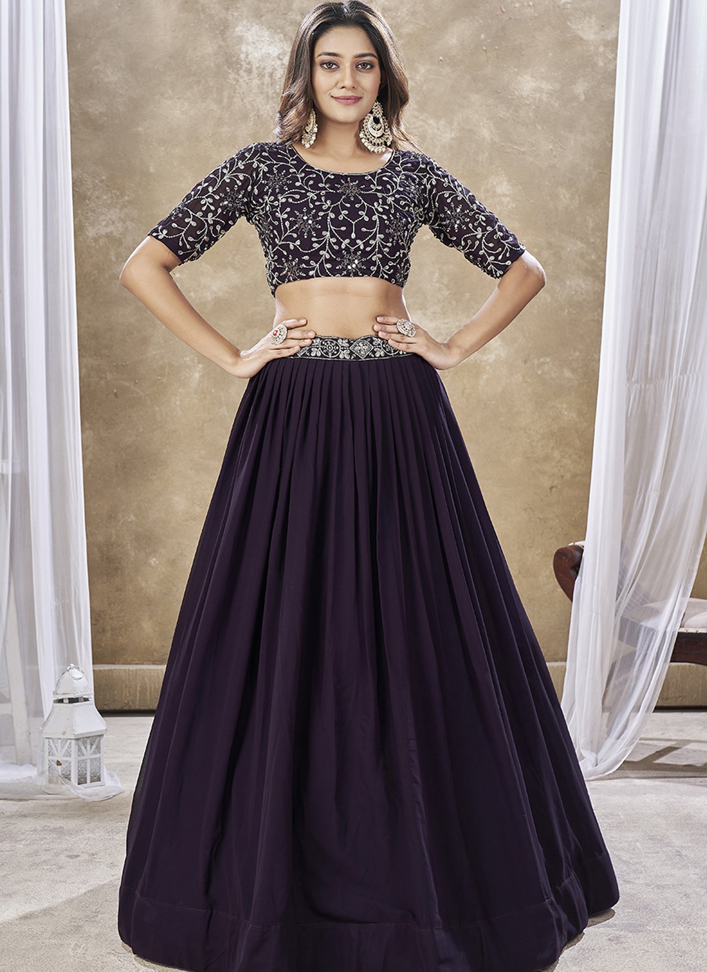 Stylish Purple Gorgette Lehenga Choli