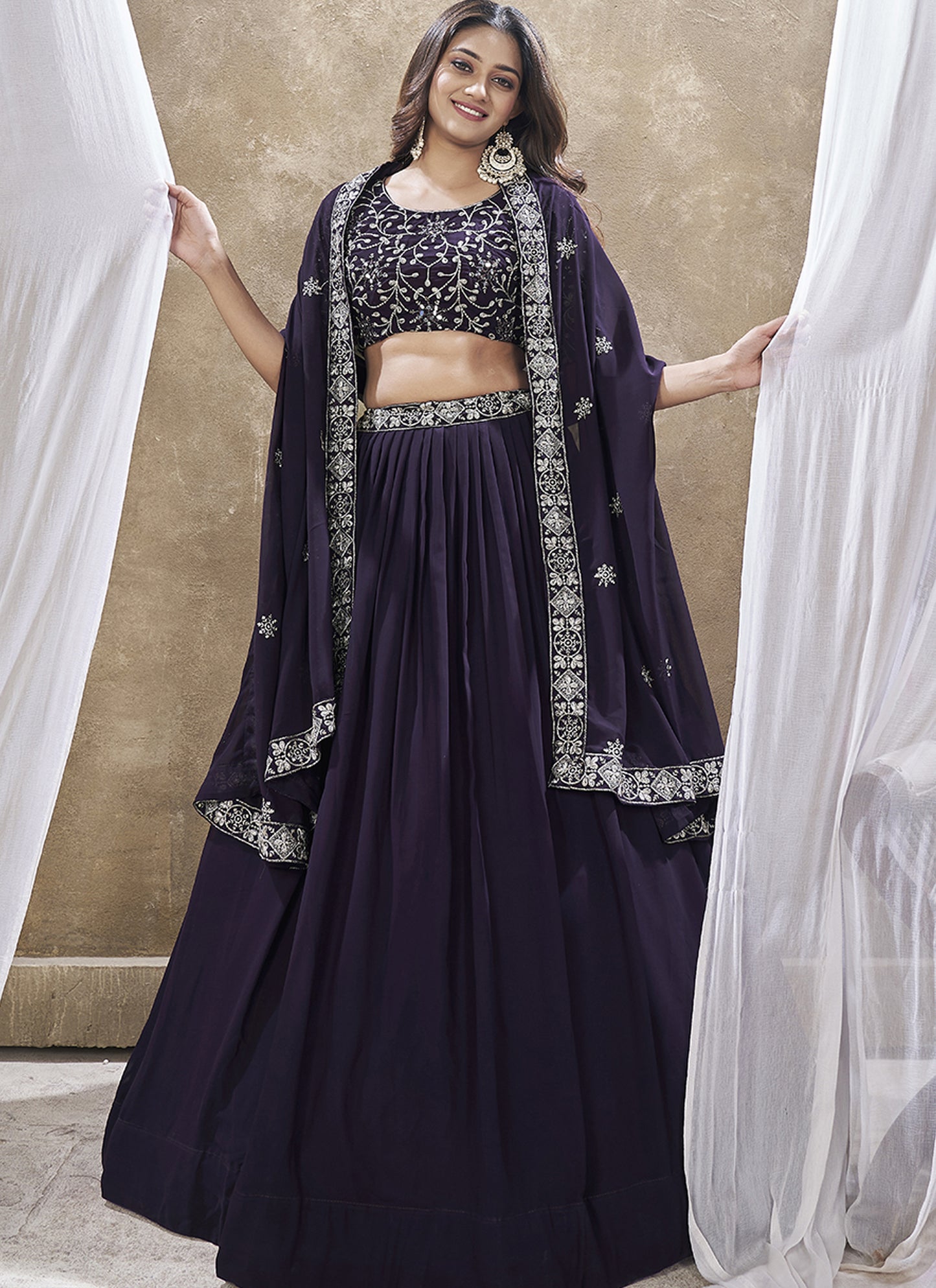 Stylish Purple Gorgette Lehenga Choli