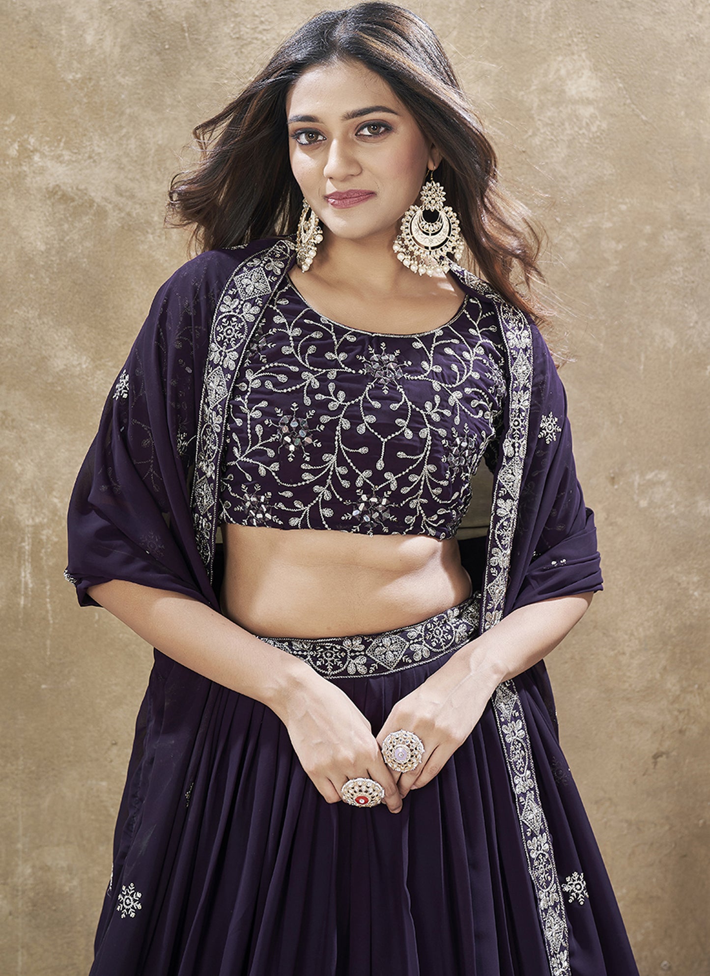 Stylish Purple Gorgette Lehenga Choli