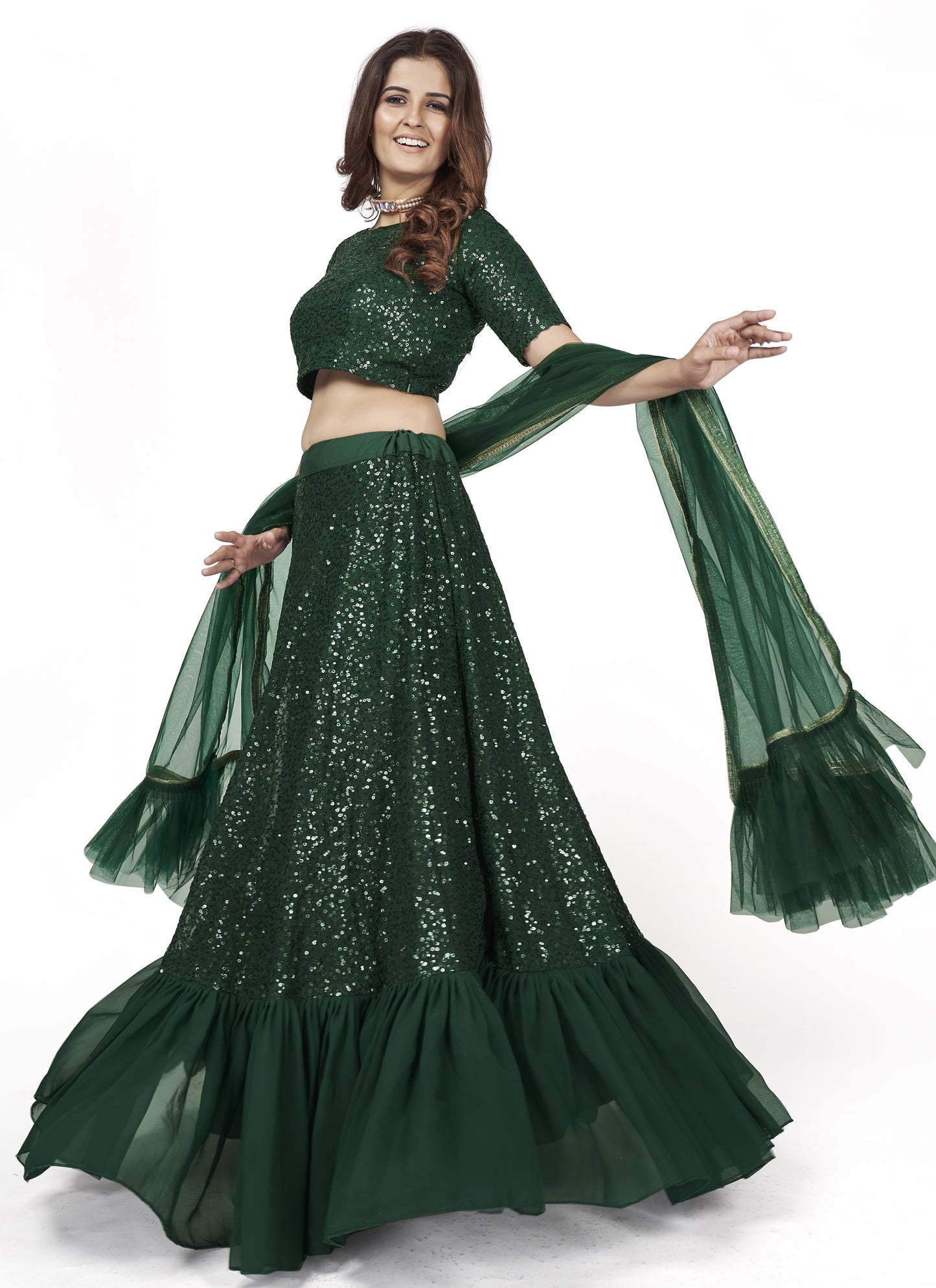 Dark Green Party Wear Lehenga Choli