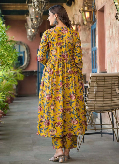 Beautiful Heavy Cotton Anarkali Yellow Suit