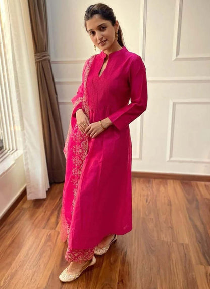 Beautiful Heavy Cotton Anarkali Pink Suit