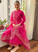 Beautiful Heavy Cotton Anarkali Pink Suit