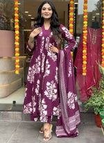 Very Beautifull Wine Cotton Anarkali Suit