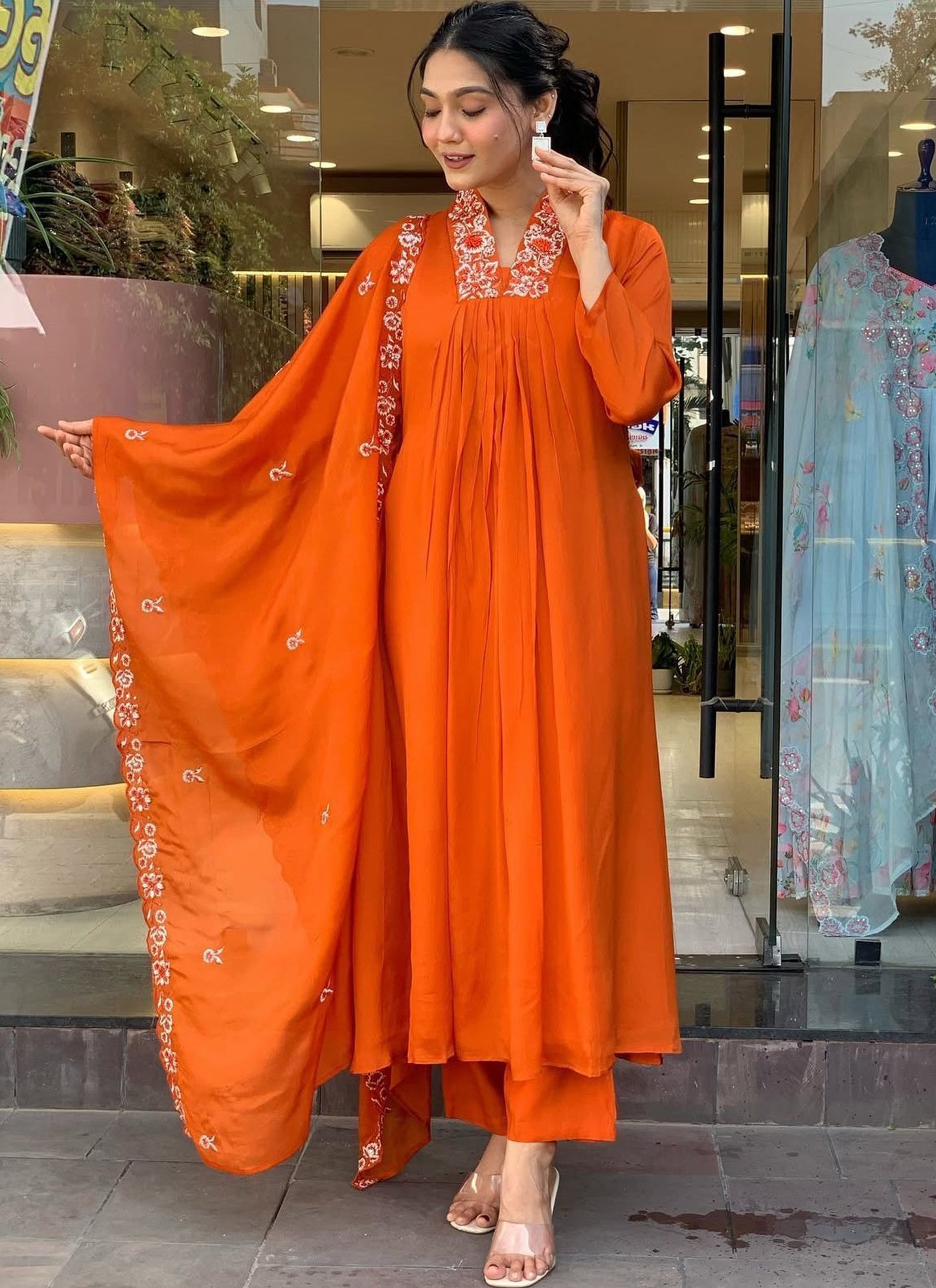 Beautiful Long Party Wear Orange Gown