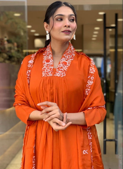 Beautiful Long Party Wear Orange Gown