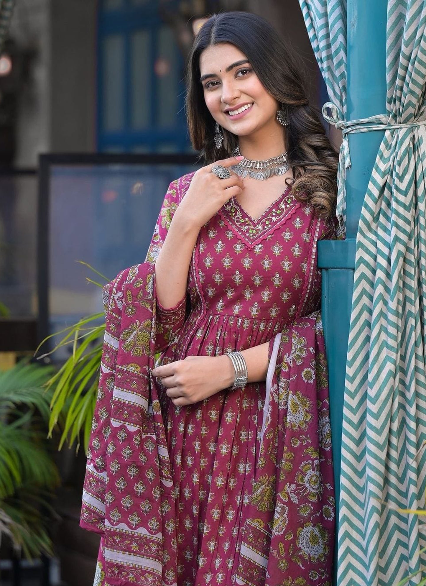 Styilsh Cotton Marron Kura With Pant & Dupatta