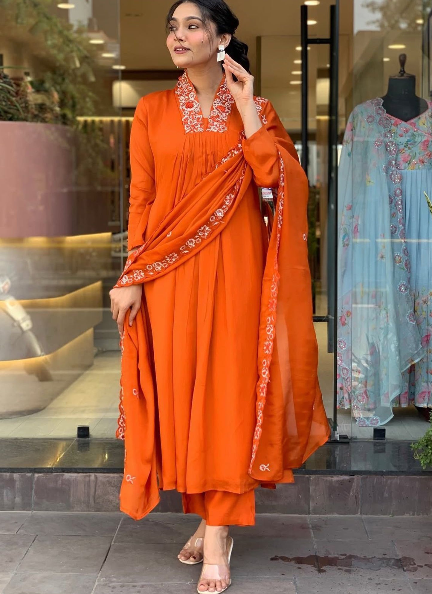 Beautiful Long Party Wear Orange Gown