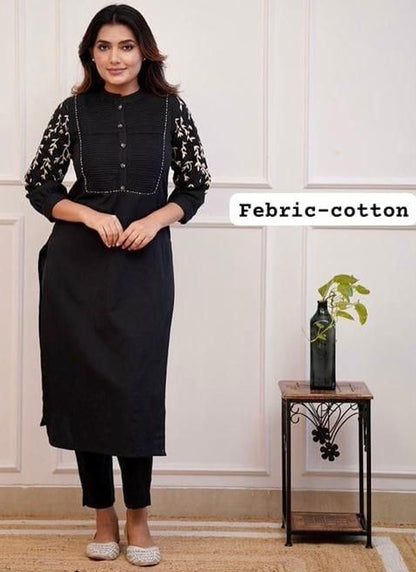 Fancy Black Cotton Kurti Pant With Embroidery