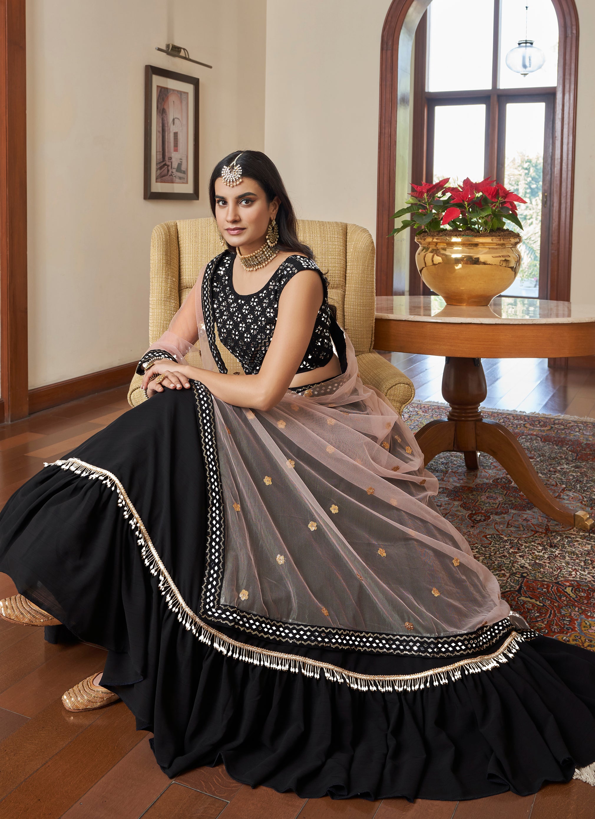 Black Faux Georgette Sequins Designer Lehenga Choli