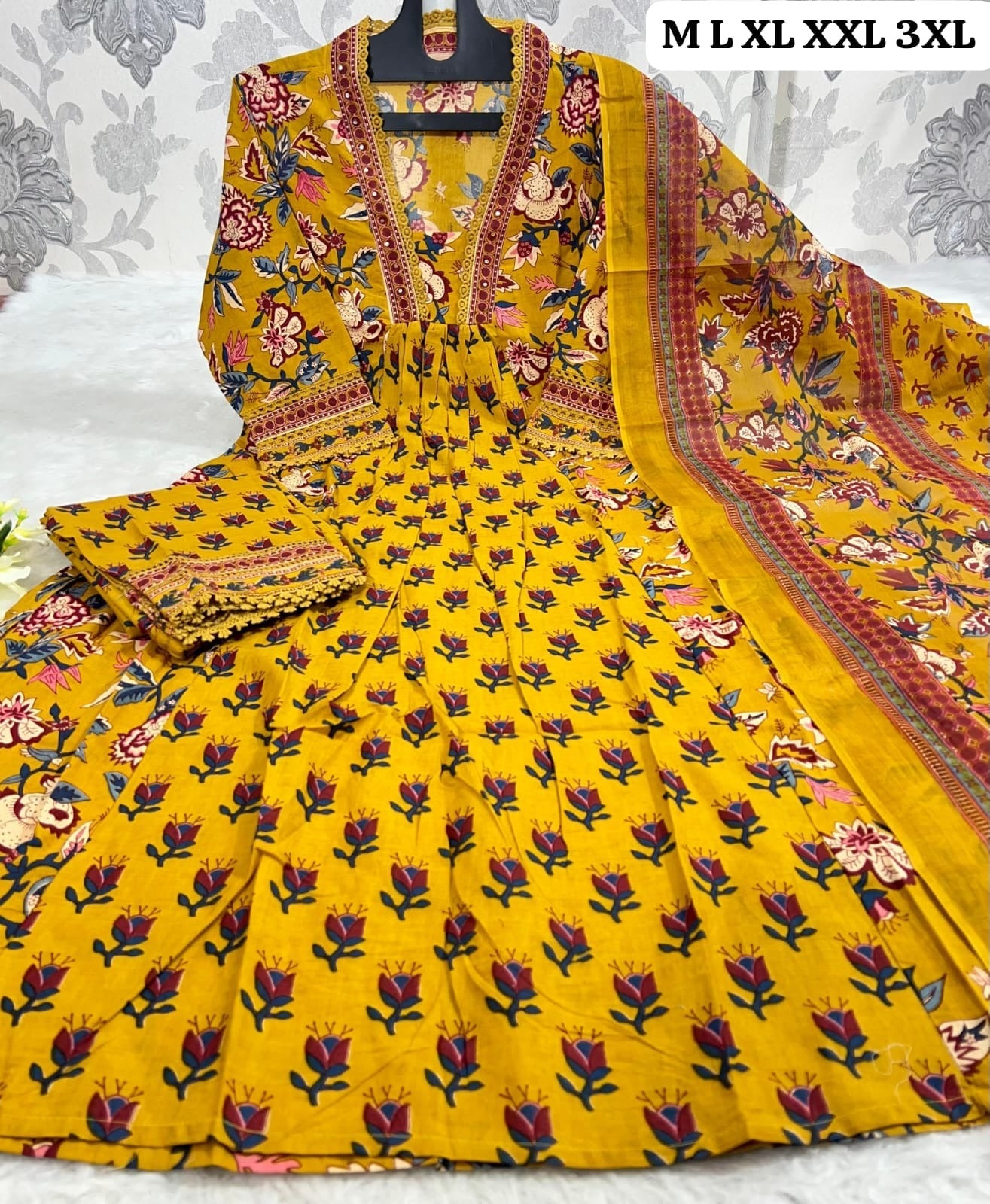 Stylish Heavy Cotton Anarkali Yellow Suit