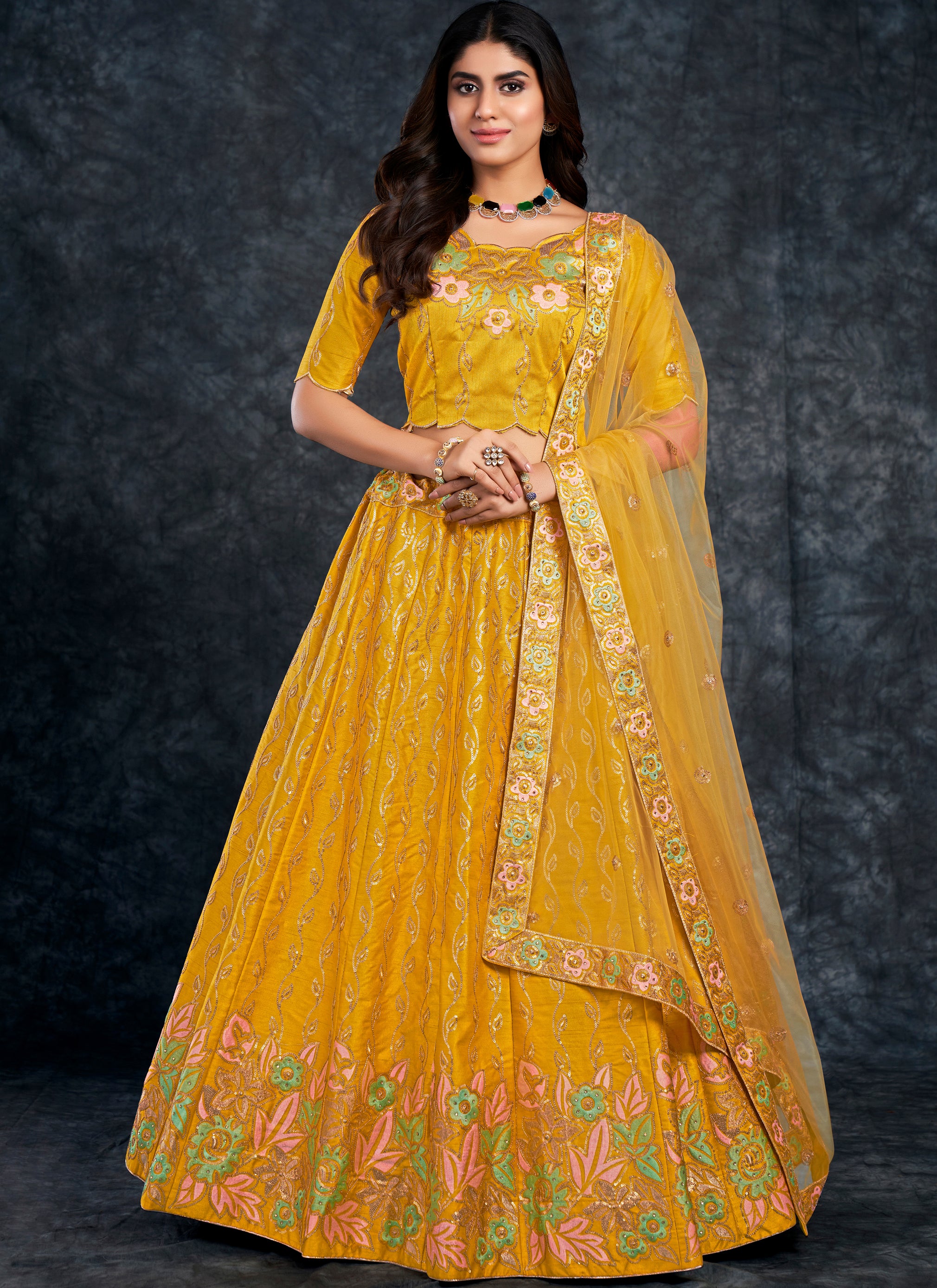 Pure Georgette Yellow Lehenga Choli at Rs 5780 | Bridal lengha Choli in  Surat | ID: 10961390055
