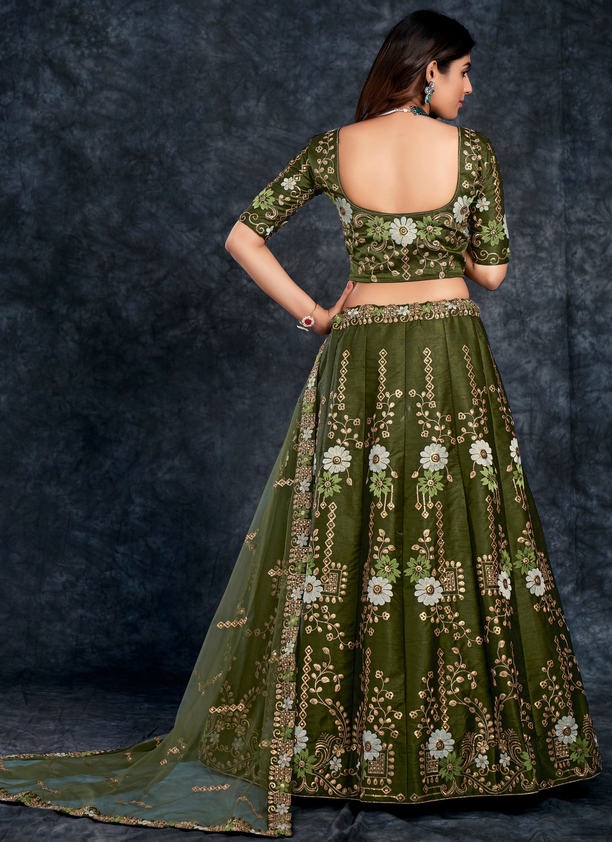 DARK OLIVE GREEN BRIDAL LEHENGA