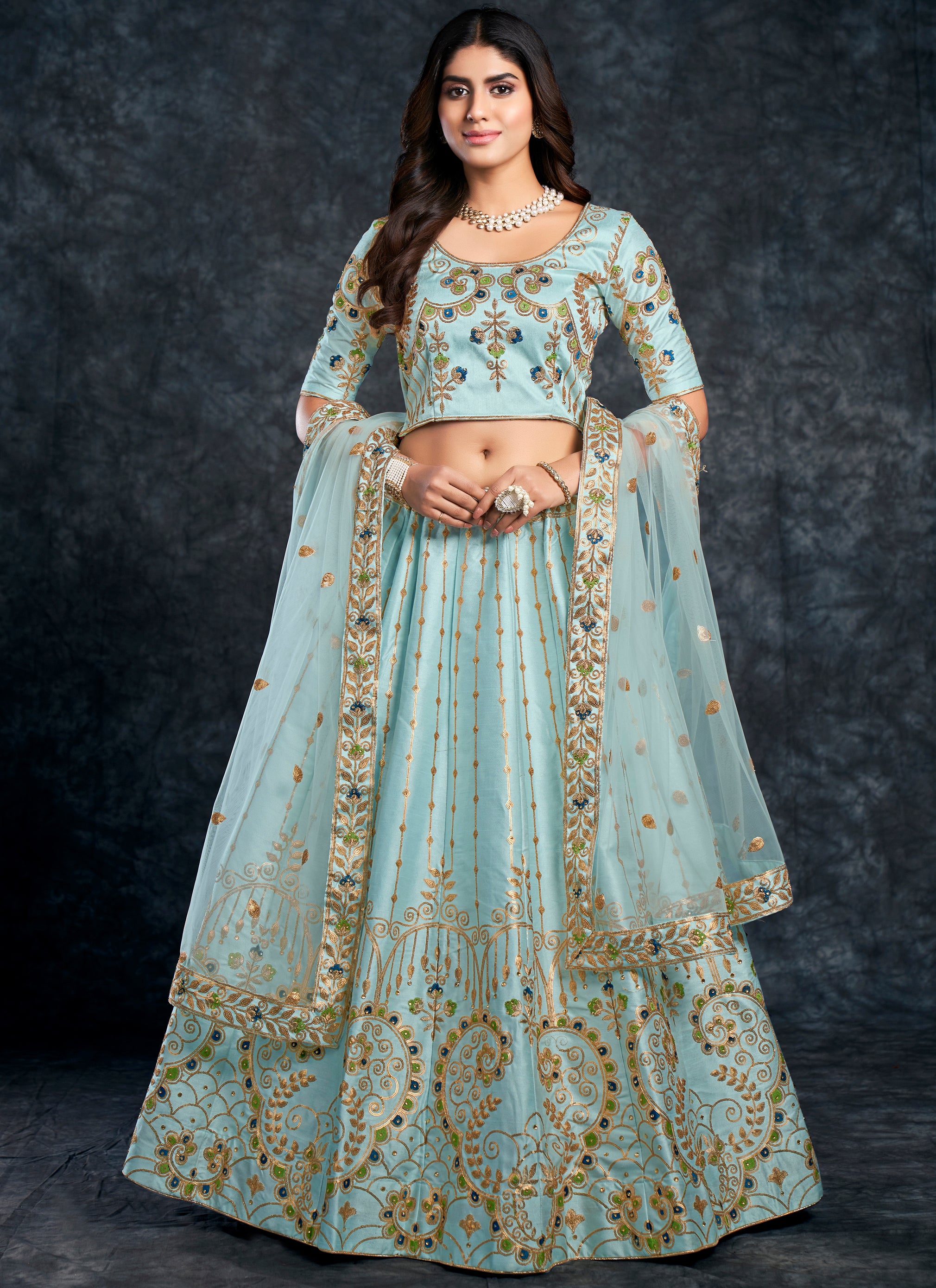 Sky Blue Viscose Embroidered Full Stitched Lehenga Choli with Dupatta –  Parvati Ethnic