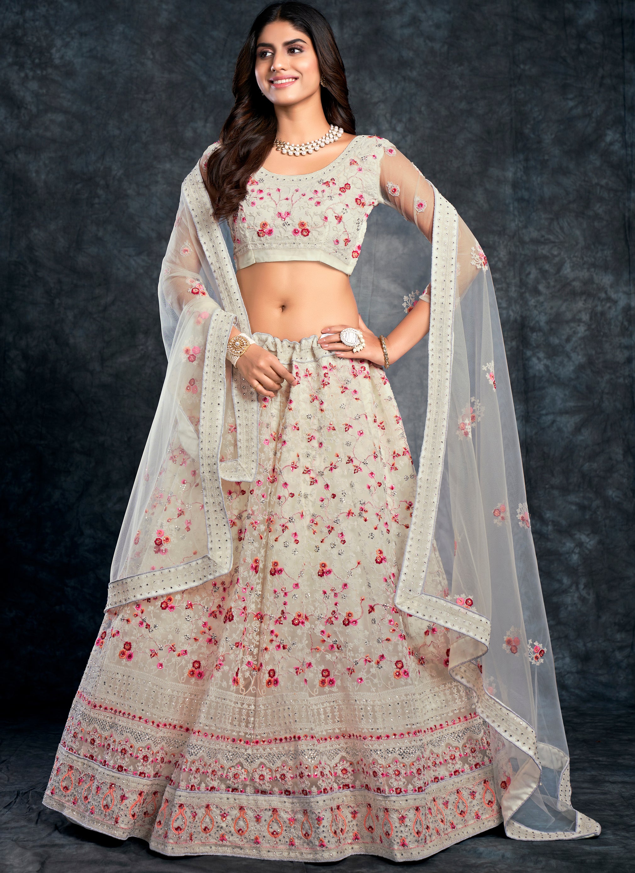 Off White Embroidered Lehenga Choli With Dupatta 2490LG06