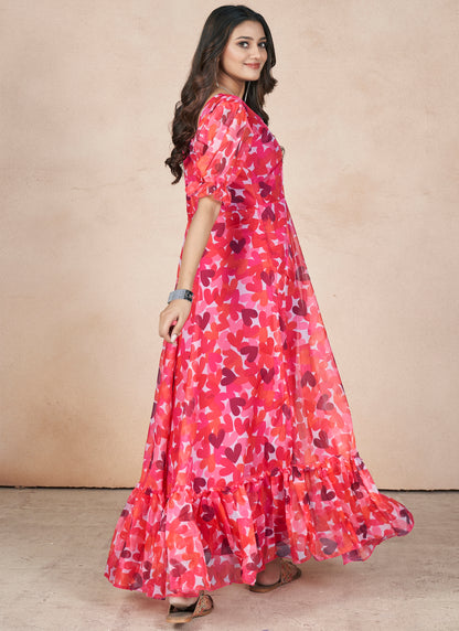 Pink Floral Print Maxi Dress