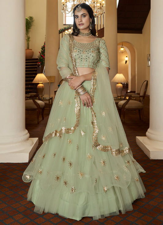 Green and Pink Designer Bridal Lehenga Choli Online Shopping India