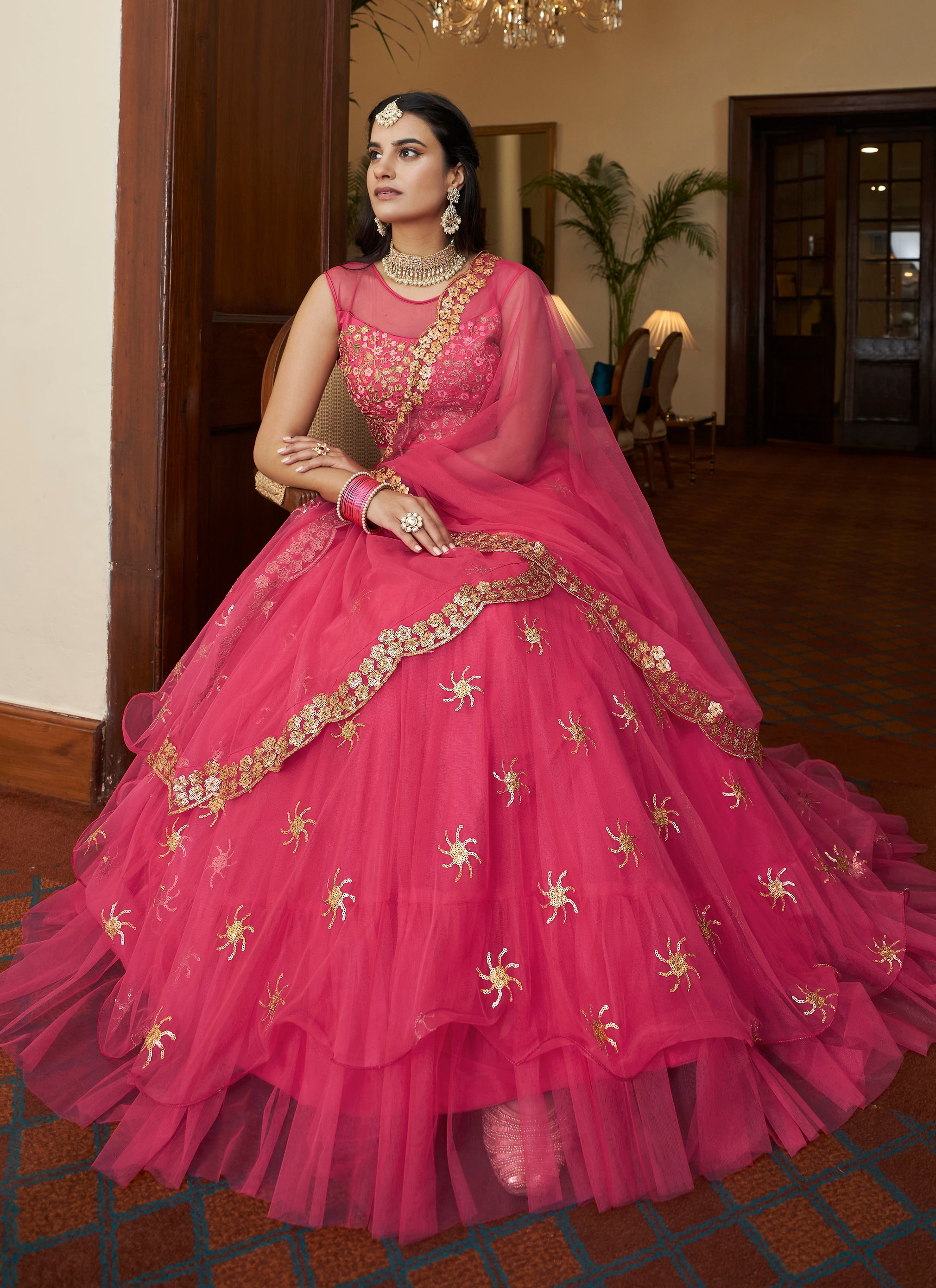 Buy Indian Lehenga Choli UK | Designer Wedding Lehengas USA | Sharara Lehenga  Designs Online Shopping: Mustard and Pink (Page 4)
