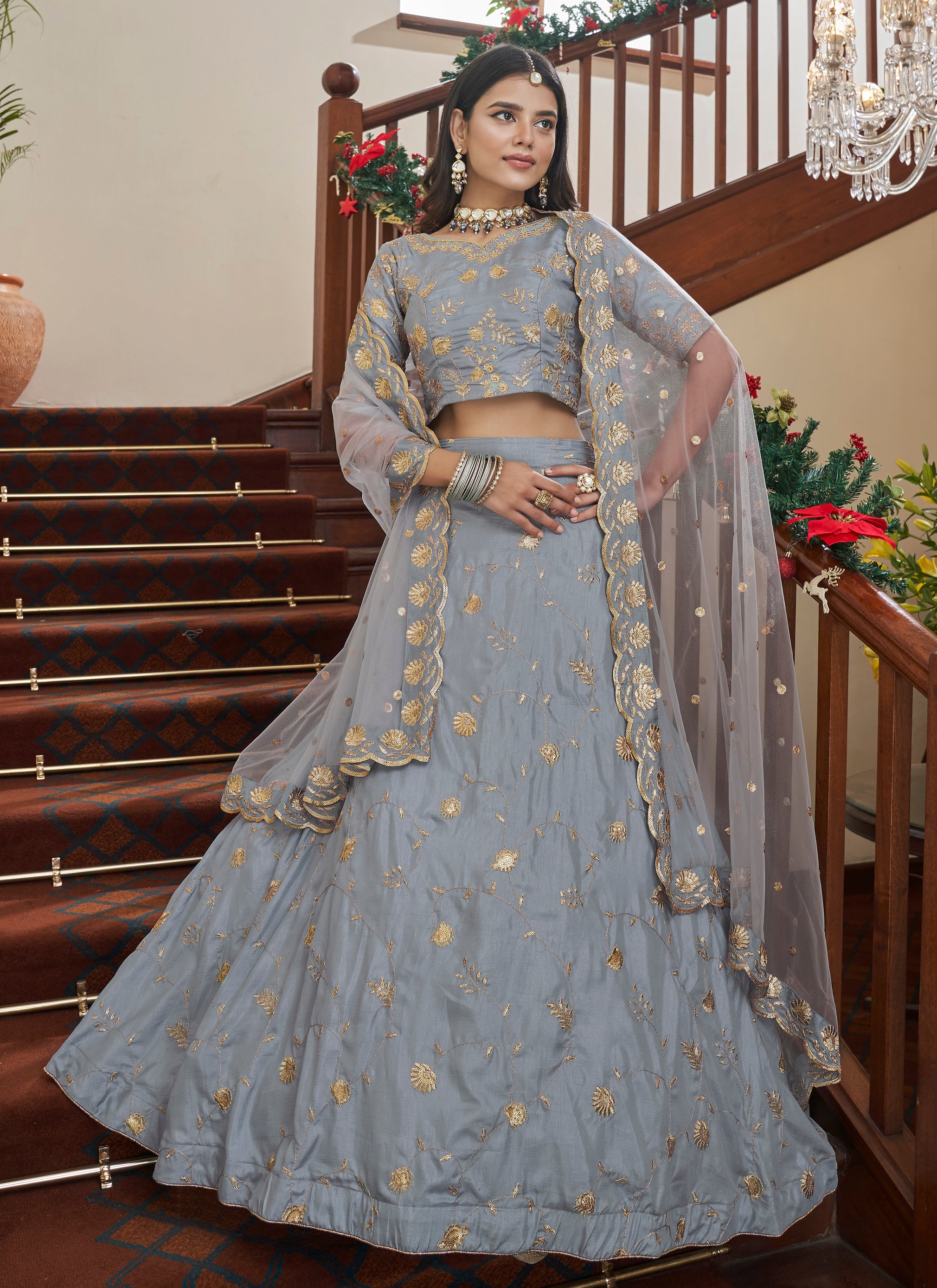 Blue And Peach Embroidery Ladies Designer Lehenga Choli at Rs 950 in  Hyderabad