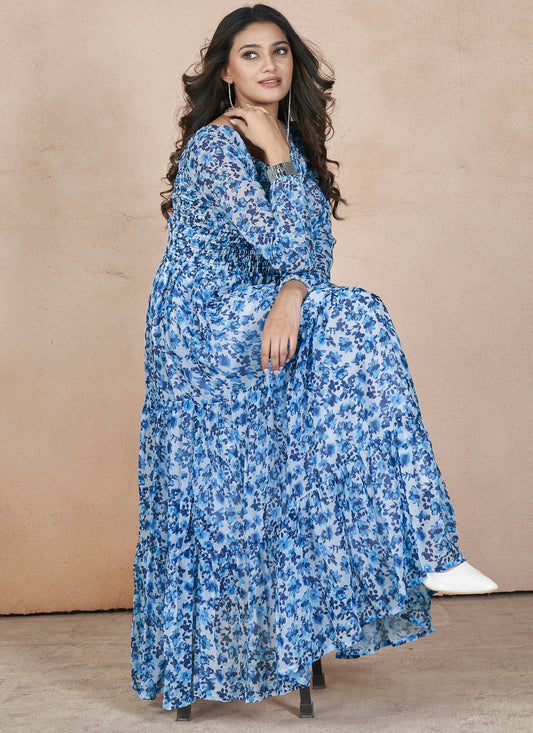 Blue Georgette Western Dress