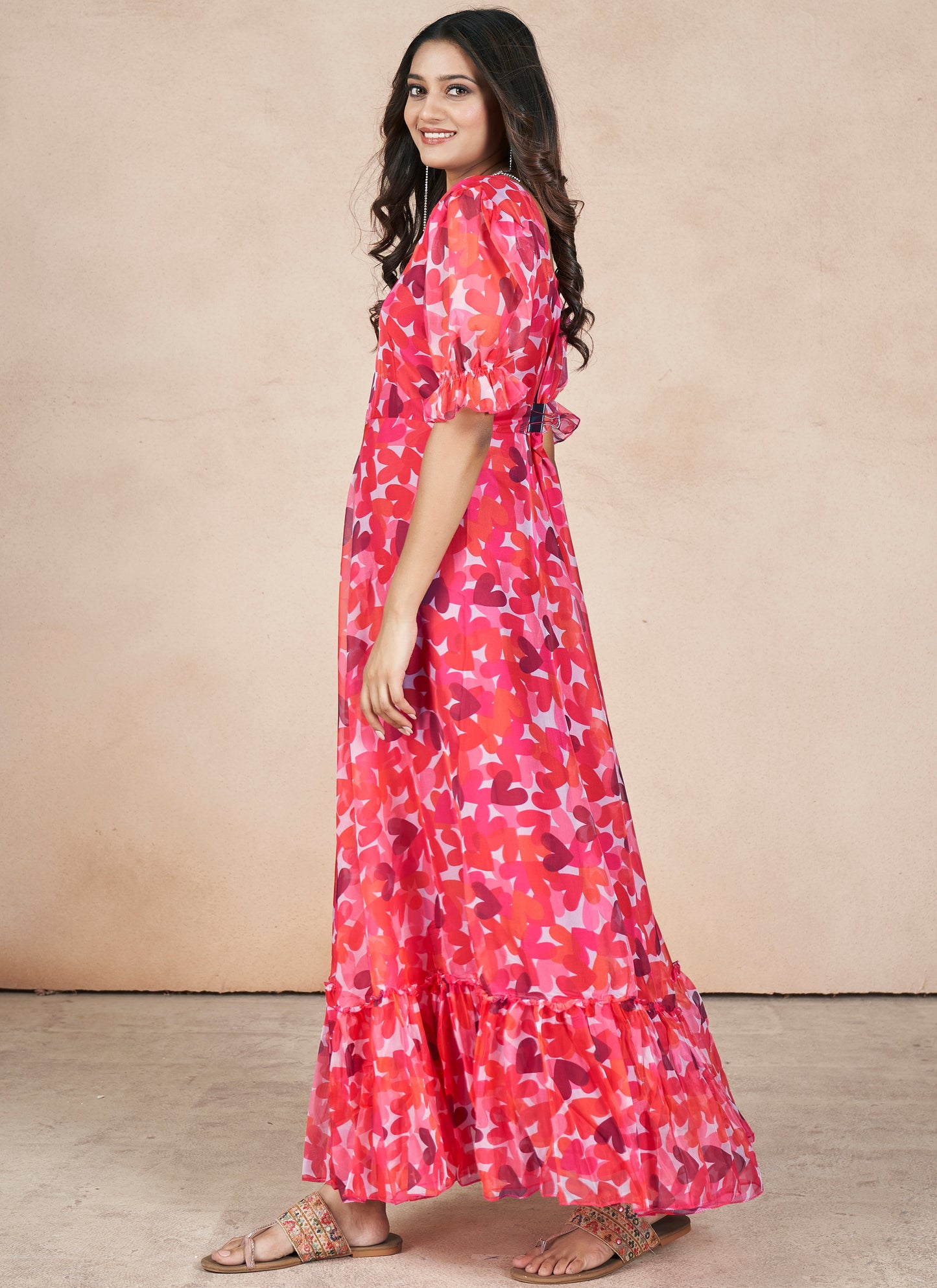 Pink Floral Print Maxi Dress