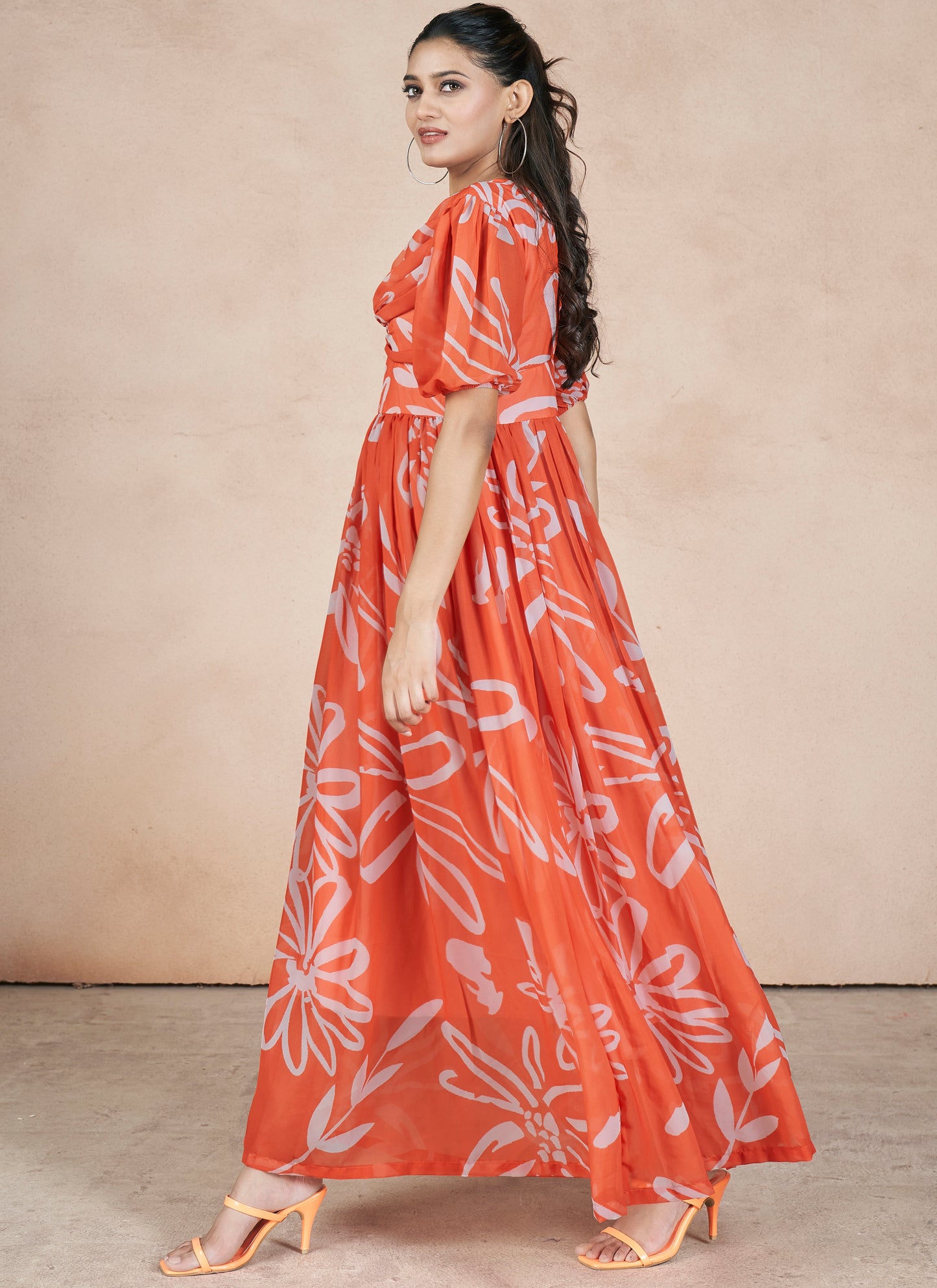 Long Orange Gorgette Maxi Dress