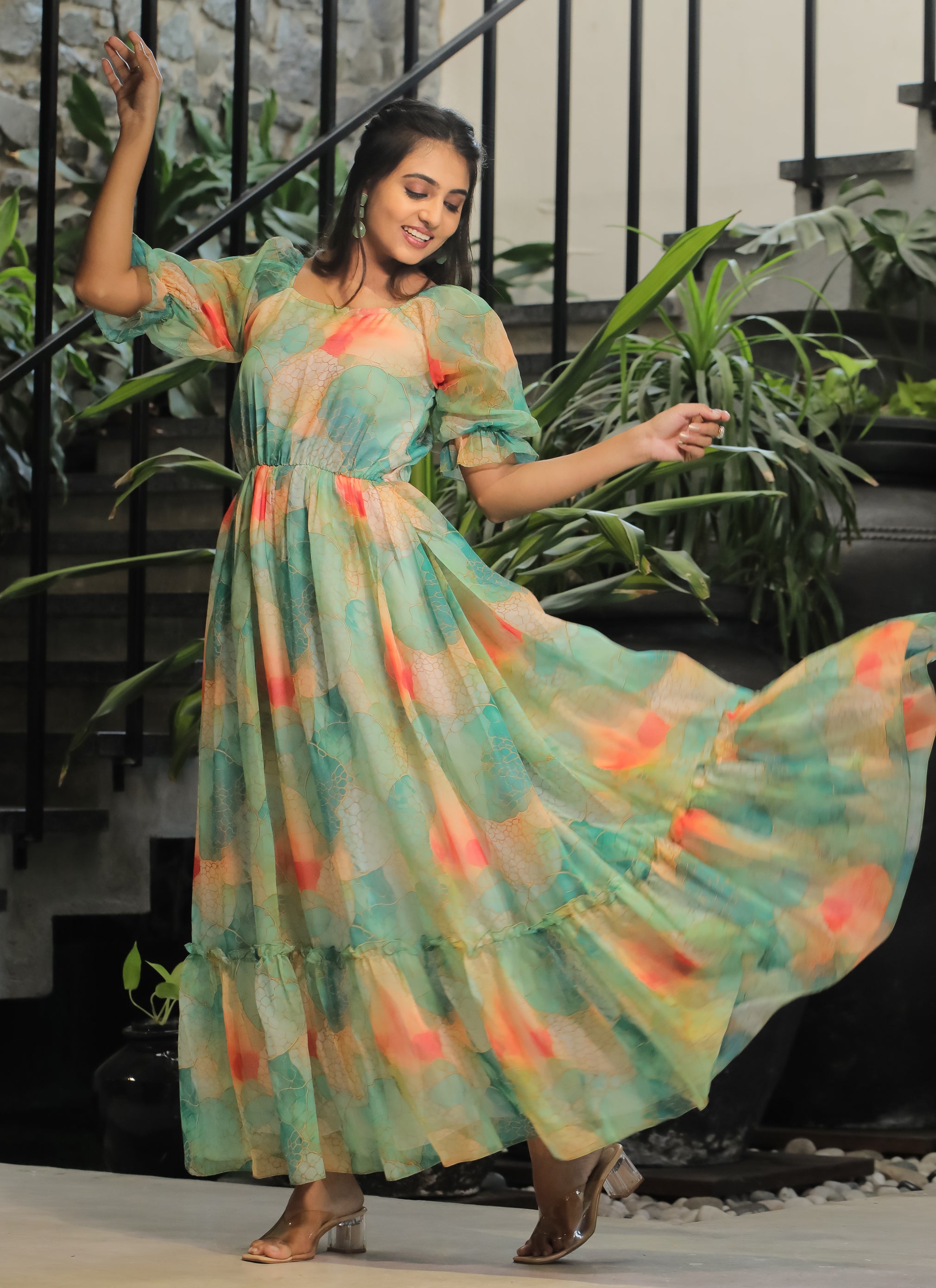 Organza Multi Color Long Maxi Dress Indian Rani