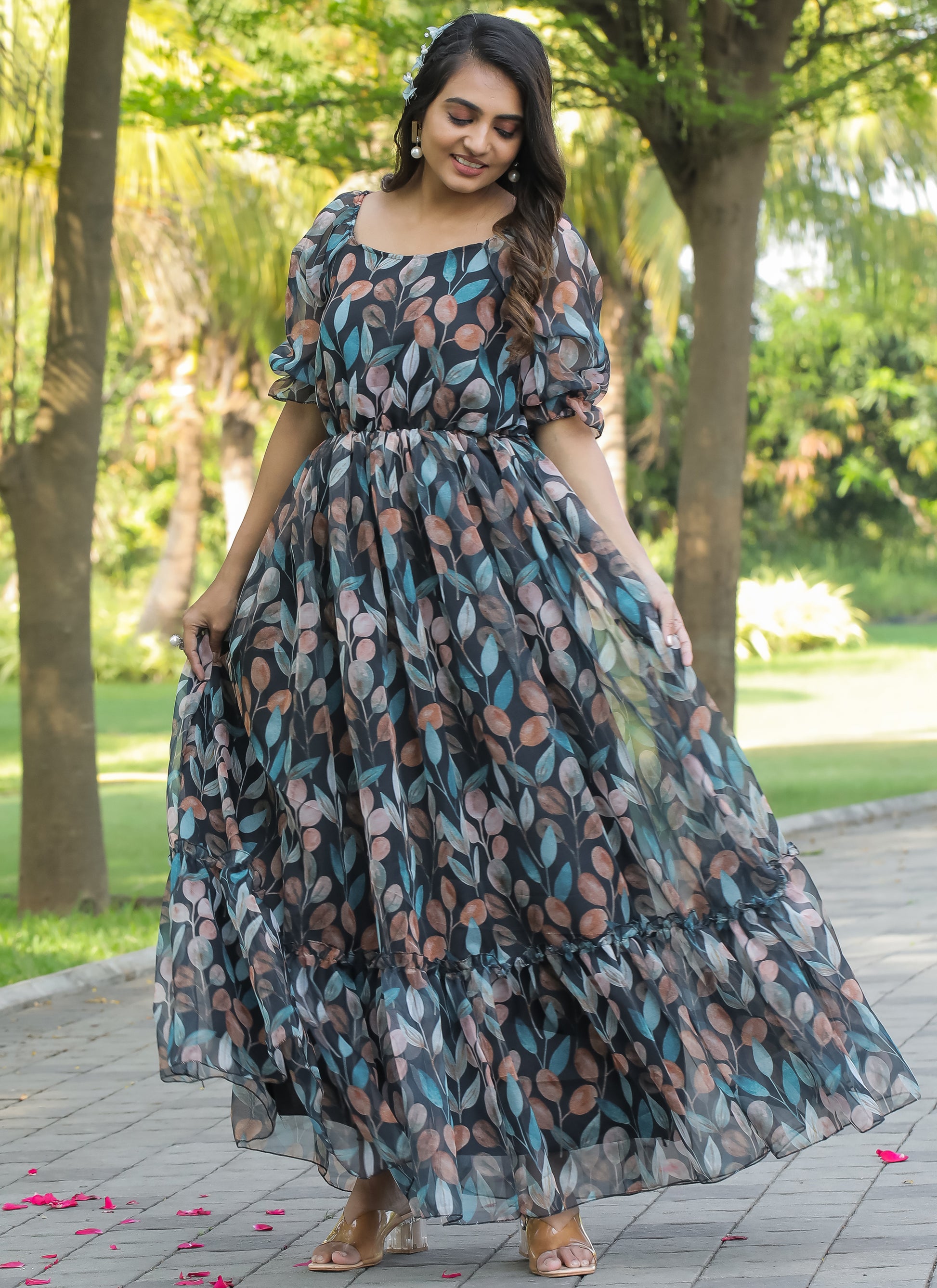 Organza Sky-Blue Long Maxi Dress – Indian Rani