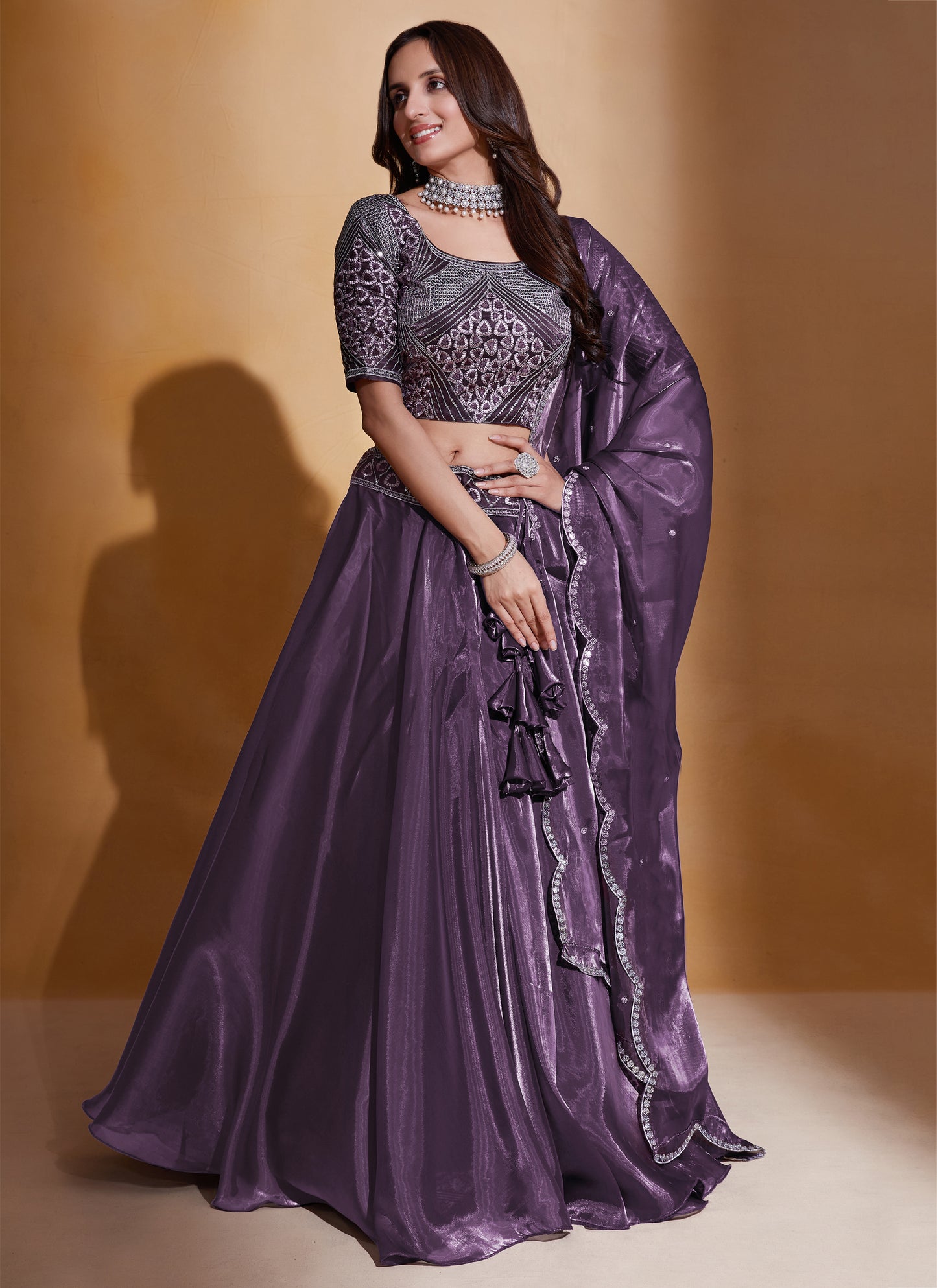 Organza Silk Purple Lehenga Choli