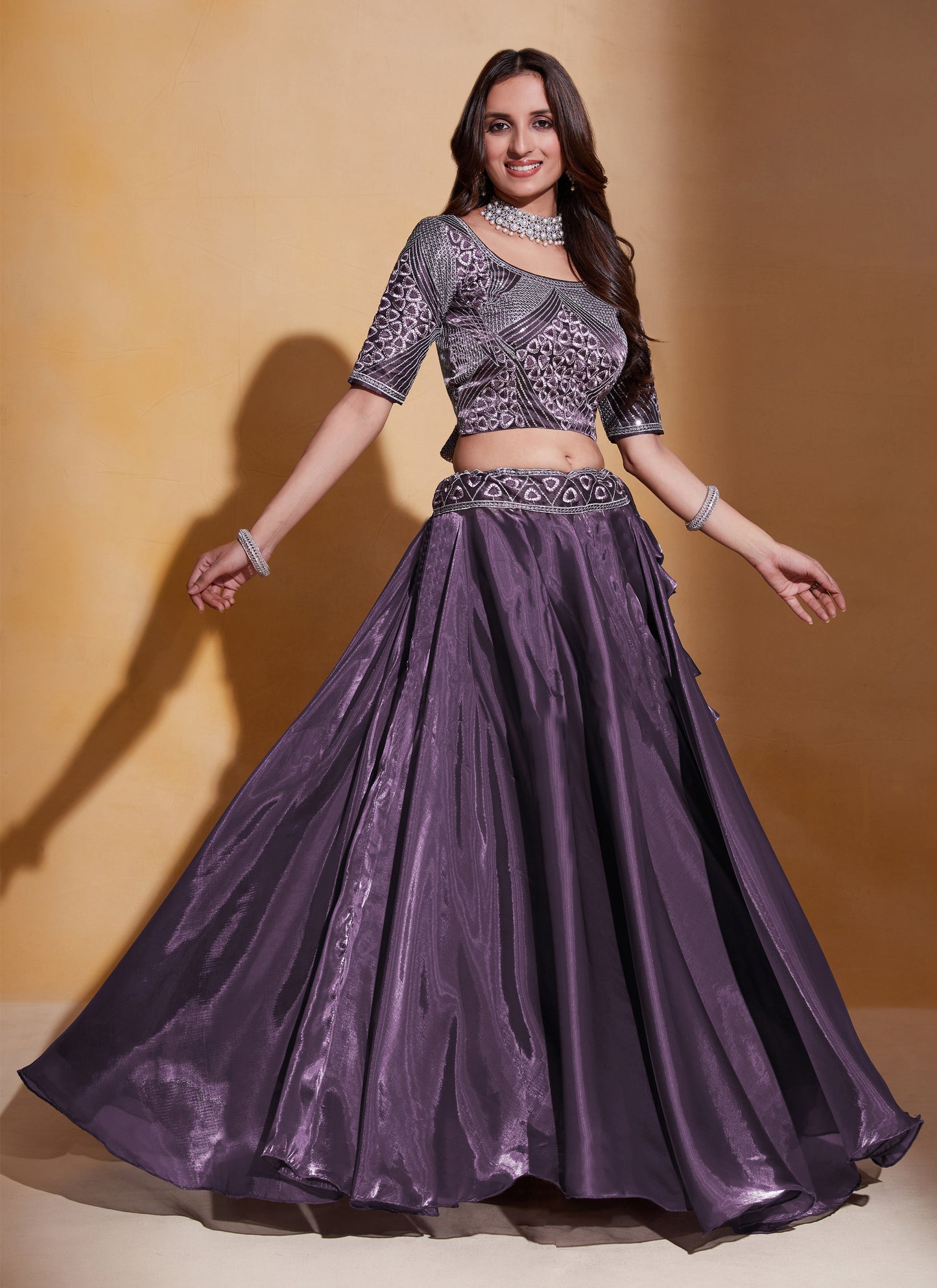 Organza Silk Purple Lehenga Choli