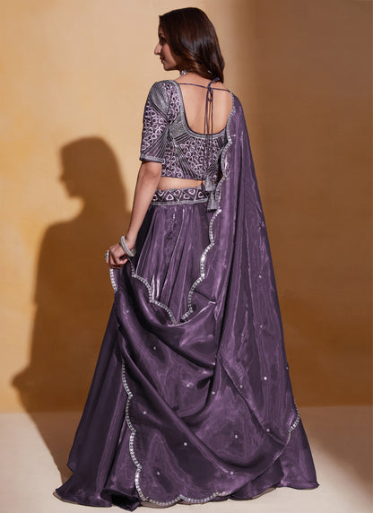 Organza Silk Purple Lehenga Choli