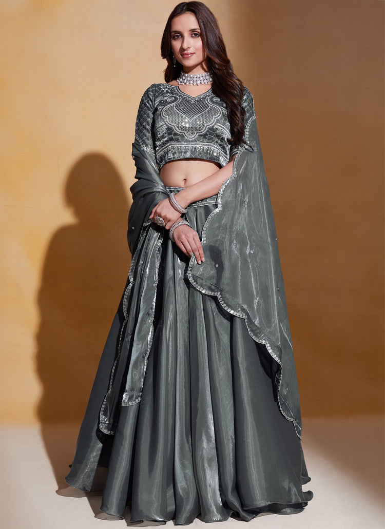 Organza Silk GreyLehenga Choli