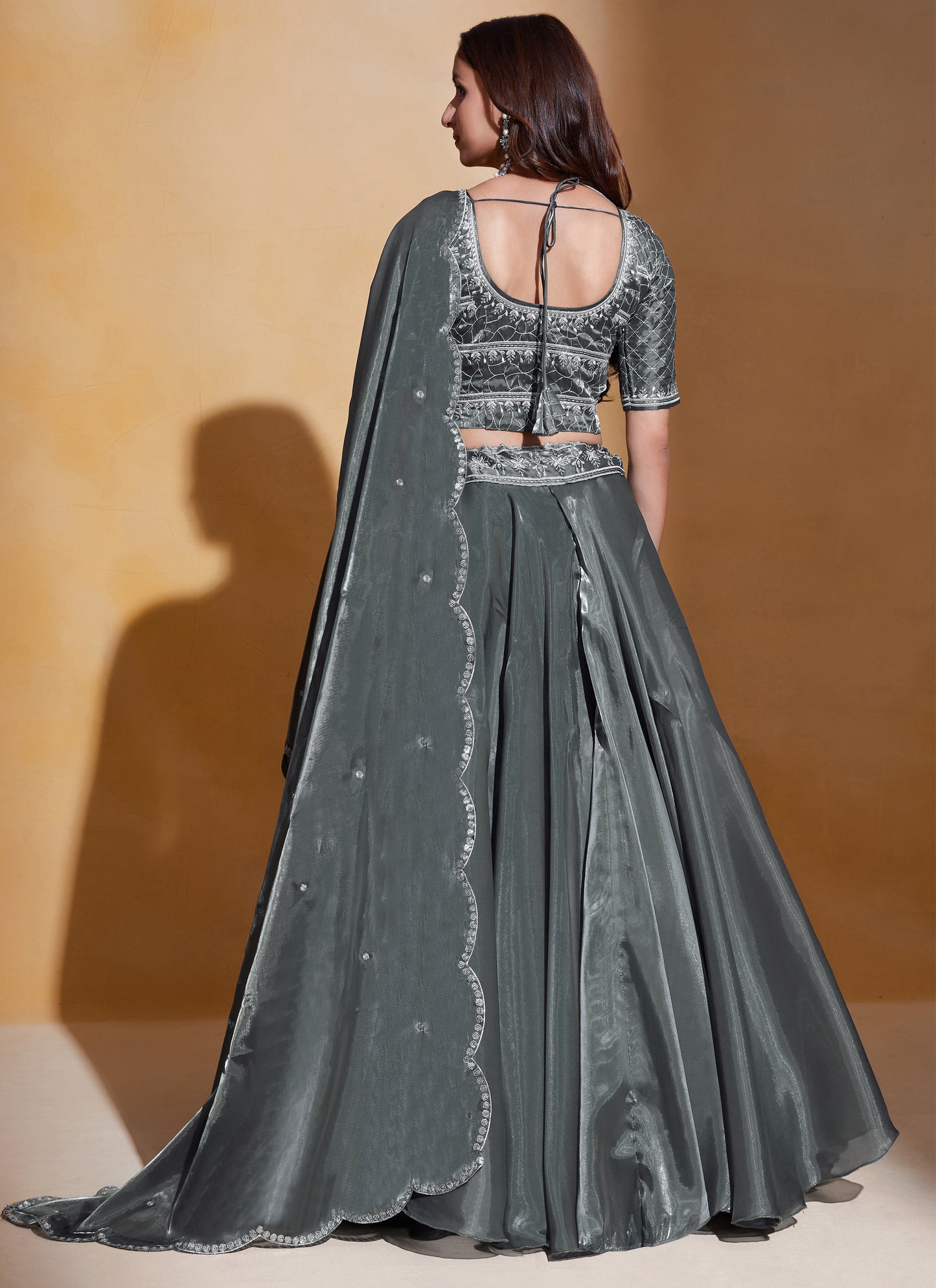 Organza Silk GreyLehenga Choli