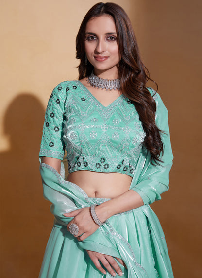 Organza Silk Sea Green Lehenga Choli