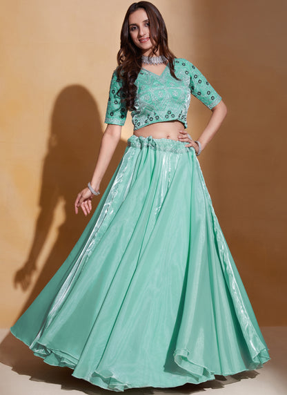 Organza Silk Sea Green Lehenga Choli