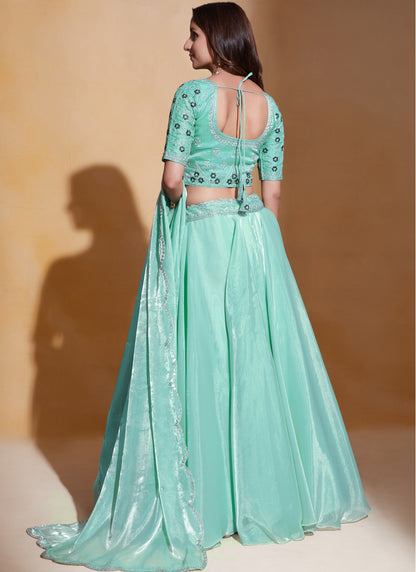 Organza Silk Sea Green Lehenga Choli